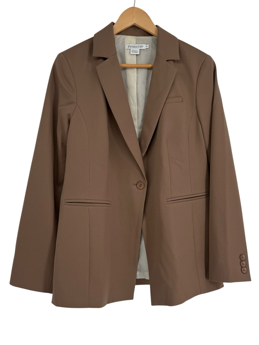 Pendleton Women's Virgin Wool Tan Jacket Blazer 1-button Size 10 Lined Career